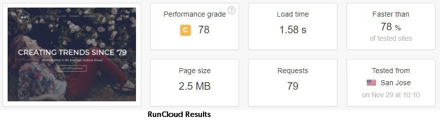 RunCloud on Avada speed test pingdom